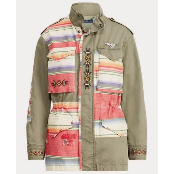 Polo Ralph Lauren Embroidered Field Jacket Military Patchwork Southwestern Aztec - Picture 6 of 13